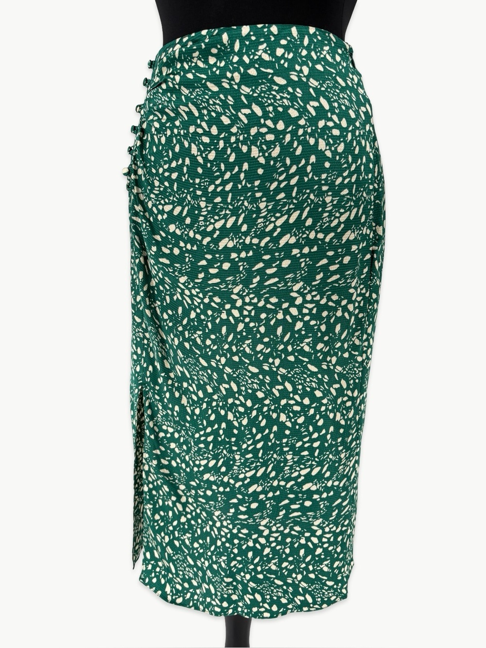 ba&sh Estel Midi Skirt Green Print Size 1 (US Small) Satin Draped Viscose NWT